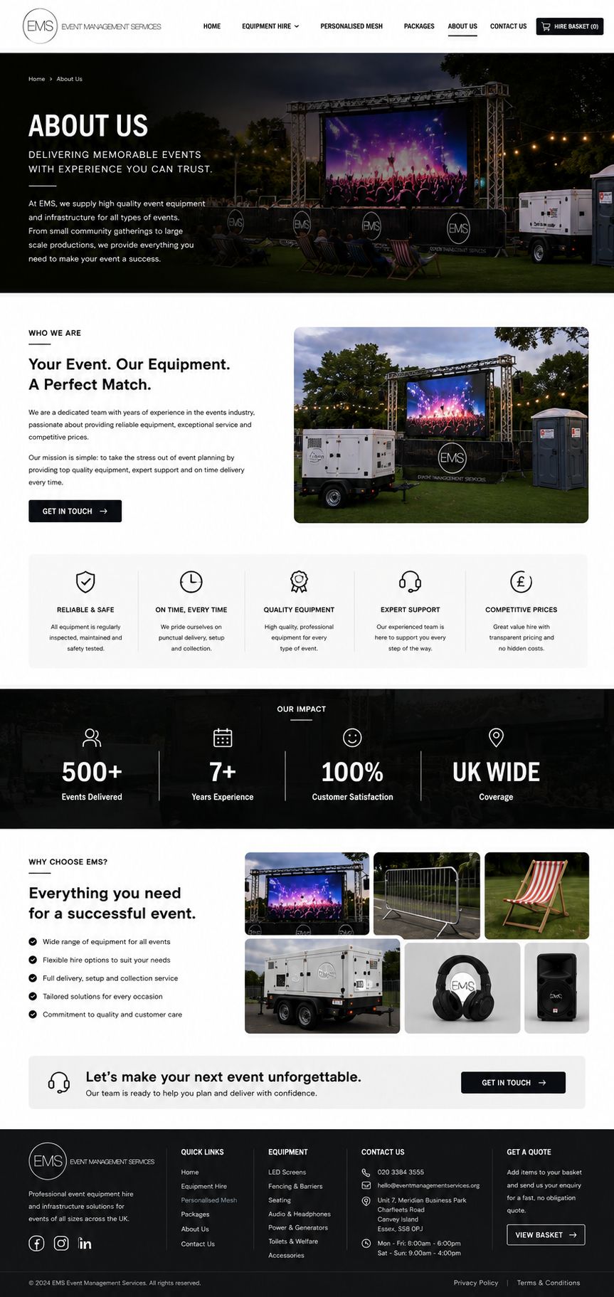 EMS event setup with screen, generator and event infrastructure